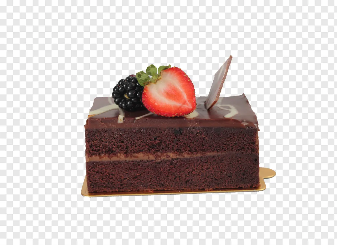 Chocolate Slice Cake With Strawberries And Raspberries On Top