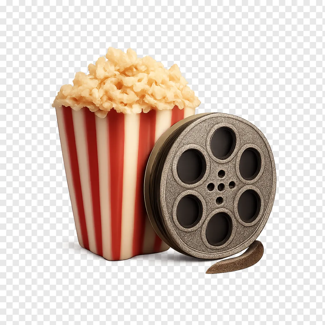 Cinema Popcorn And Film Reel PNG Transparent Background