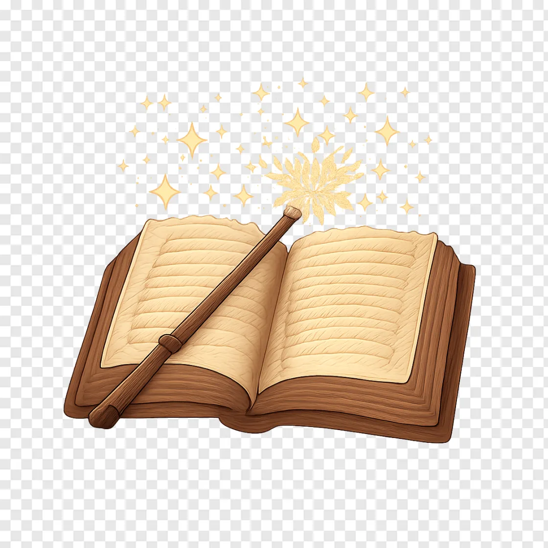 Magical Spellbook And Wand Fantasy PNG