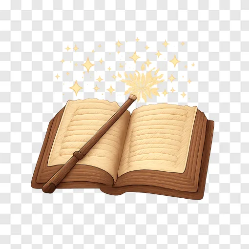 Magical Spellbook And Wand Fantasy PNG