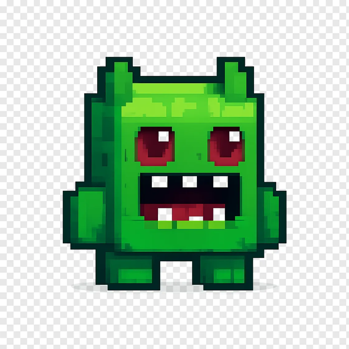 Blocky Green Monster PNG Gaming Graphic