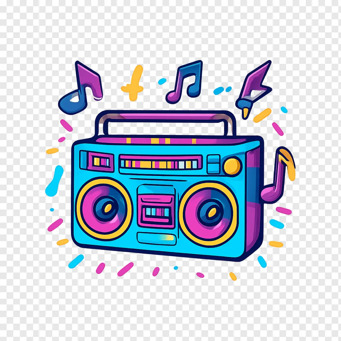 Retro Boombox With Music Notes PNG