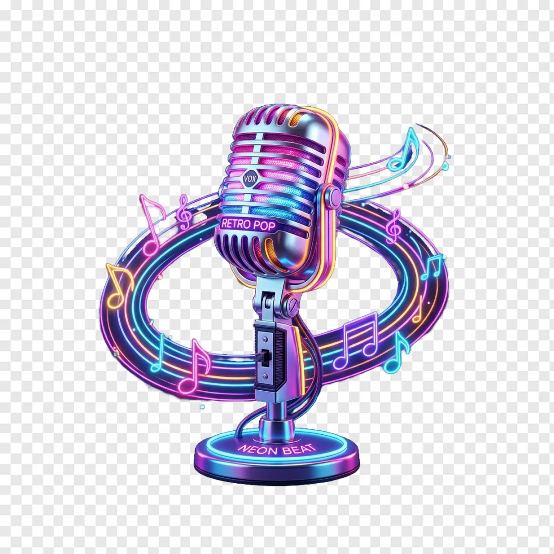 Neon Microphone Pop Music PNG Design