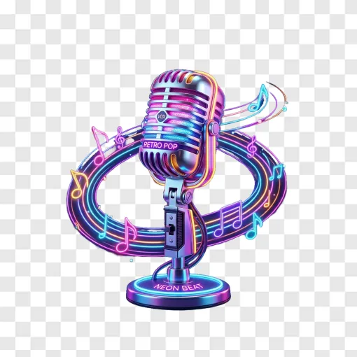 Neon Microphone Pop Music PNG Design