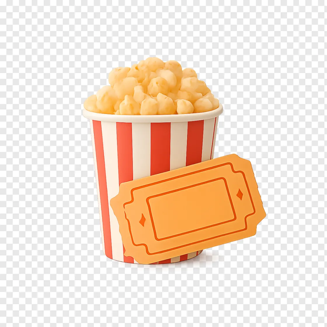 Cinema Ticket And Popcorn PNG Transparent Image