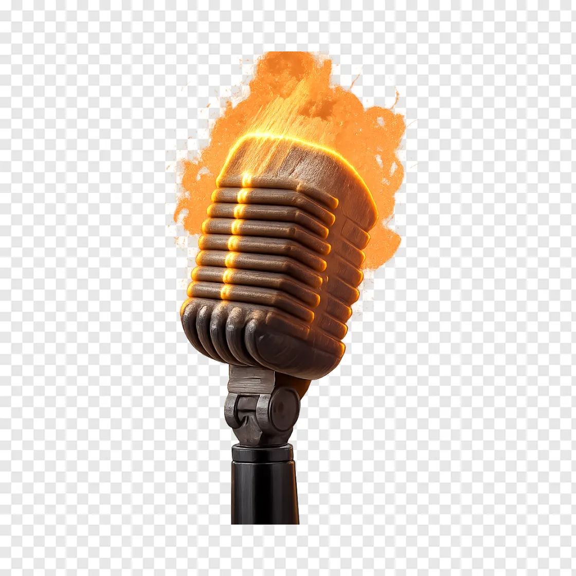 Burning Microphone PNG Element For Music Designs