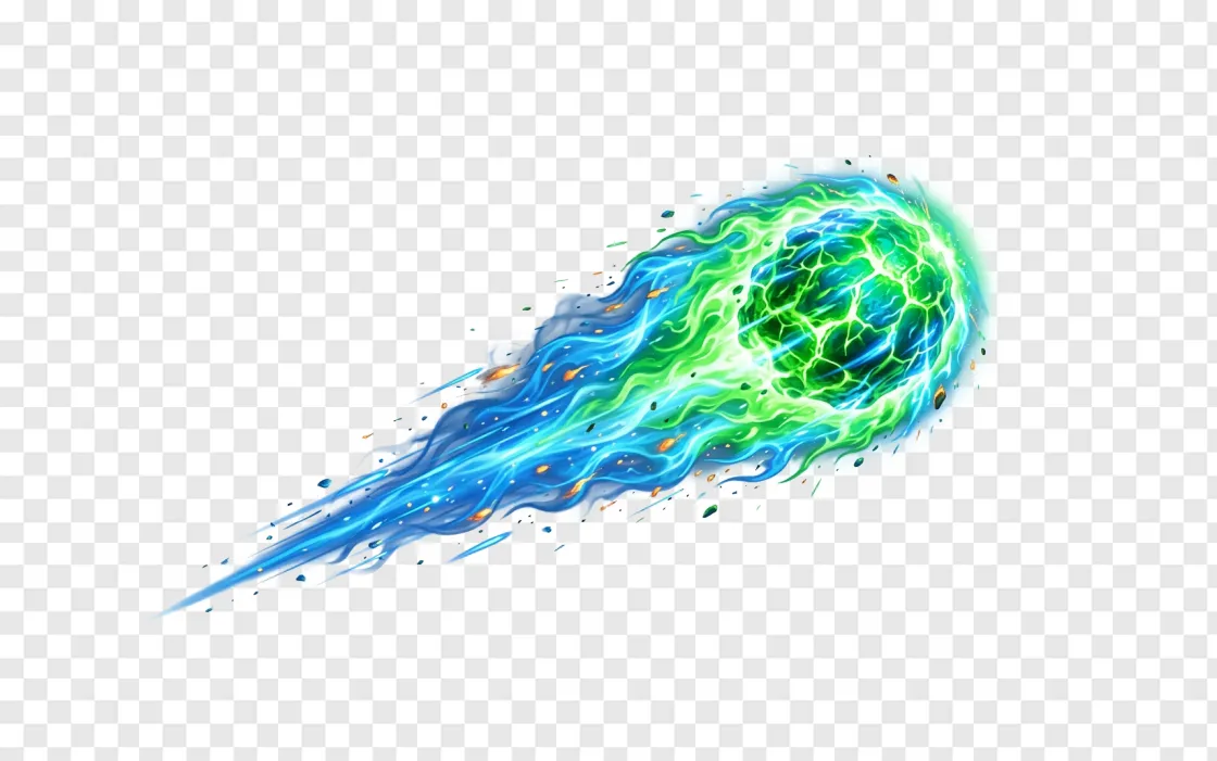 Green And Blue Fireball Meteor PNG Transparent Image