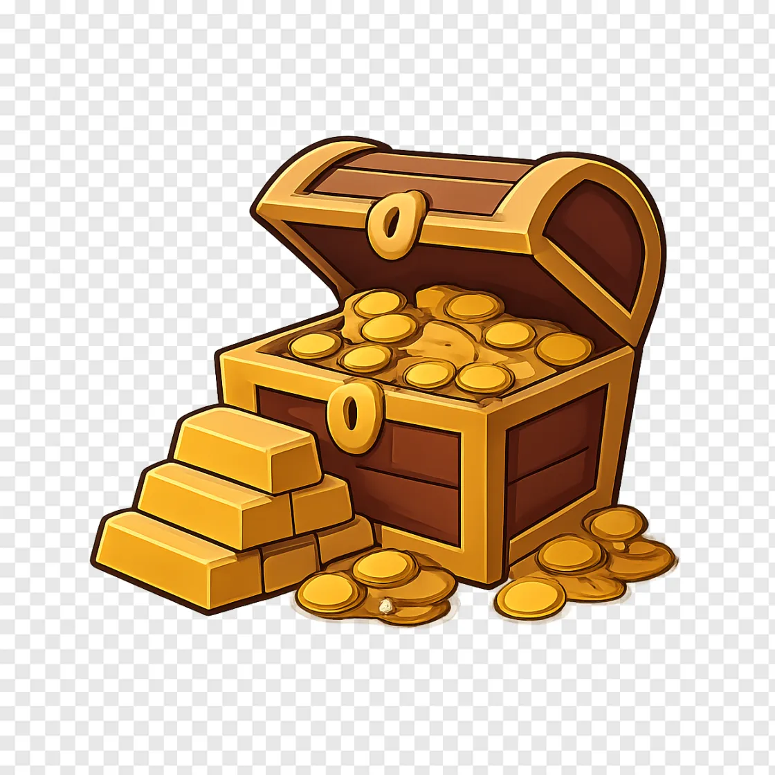 Gold Bars And Treasure Chest PNG Transparent Image