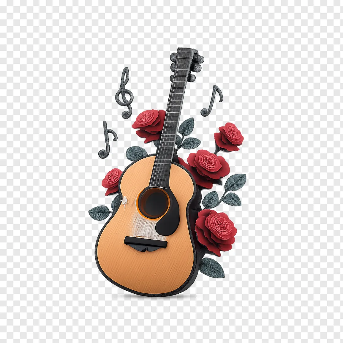 Acoustic Guitar With Music Notes PNG Transparent Image