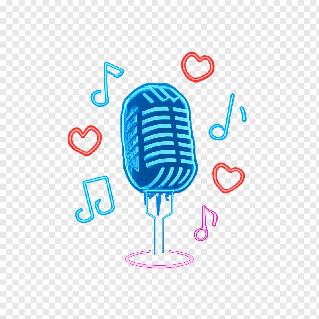 Romantic Microphone With Music Notes PNG