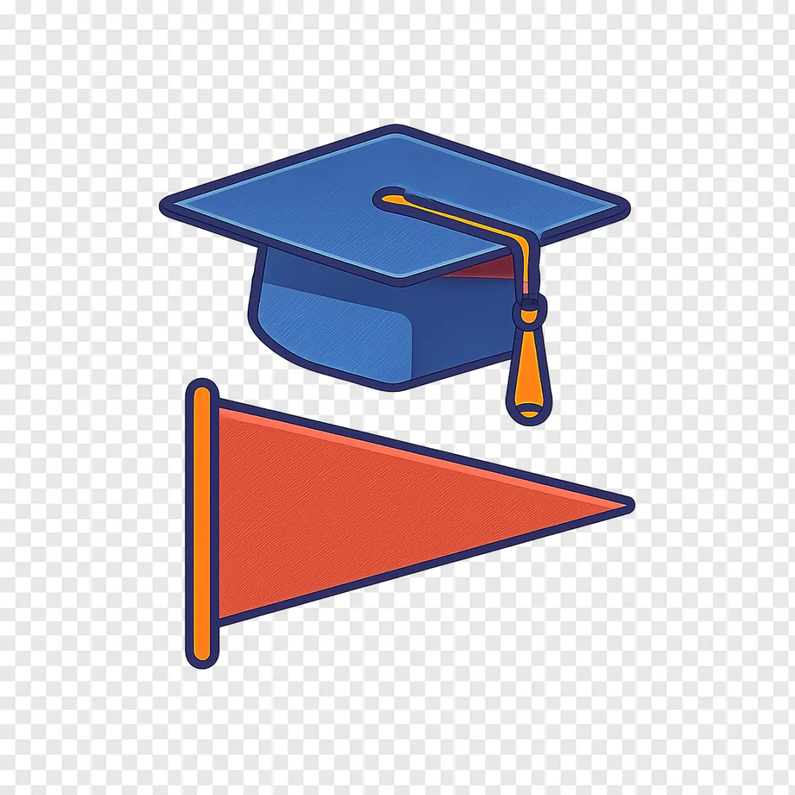 Retro College Pennant And Grad Cap PNG