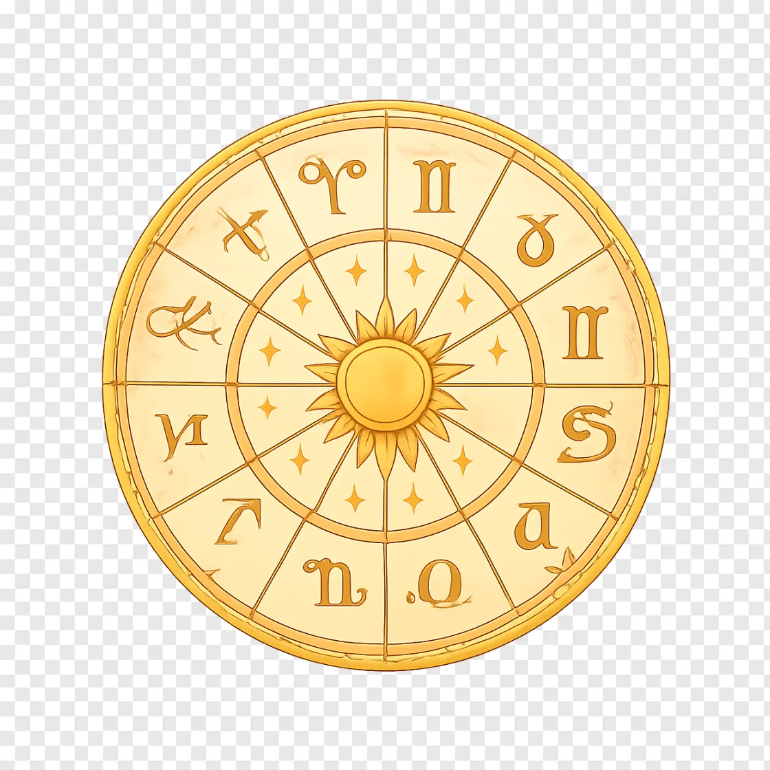 Golden Zodiac Wheel PNG Transparent Image