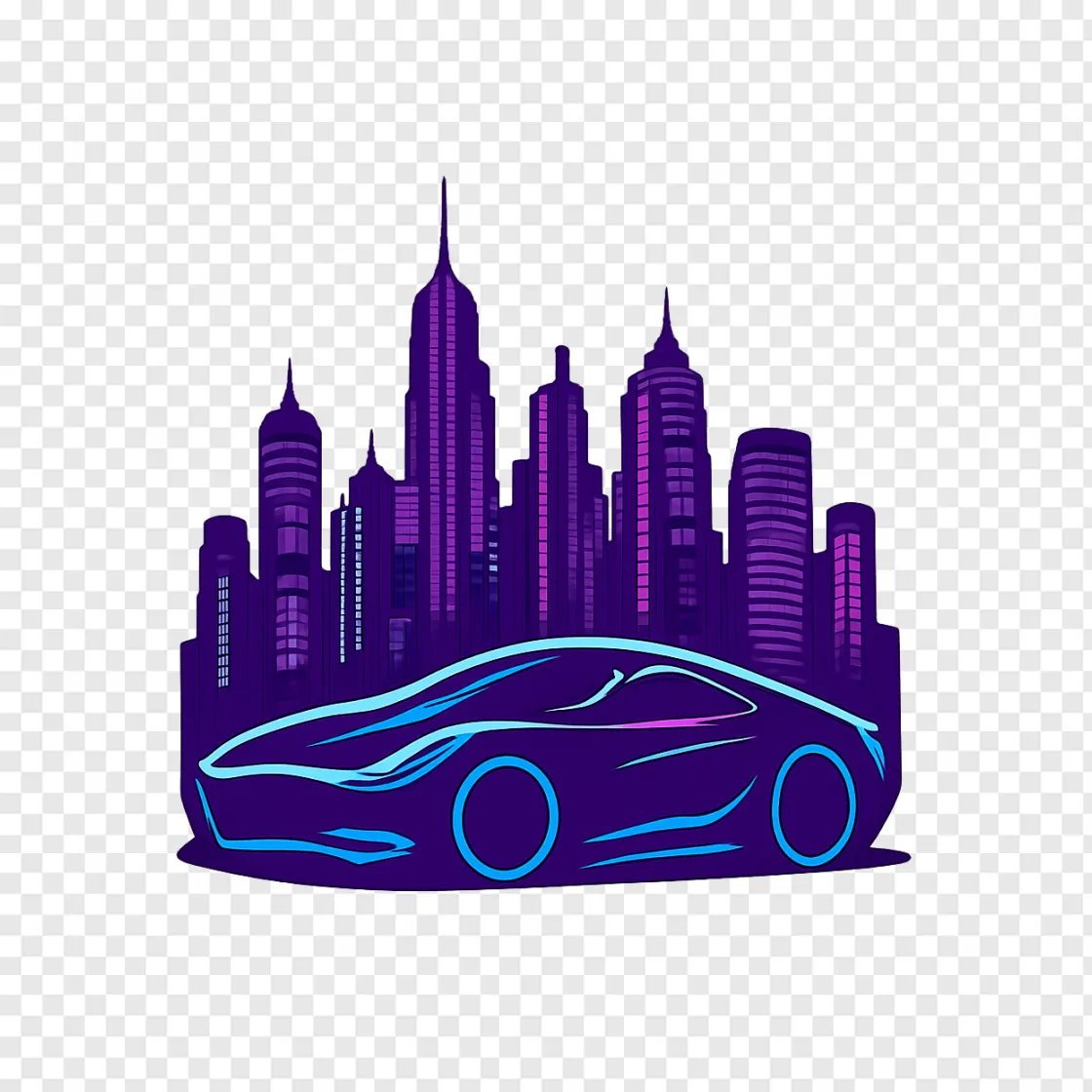 Futuristic Neon City Skyline PNG Graphic