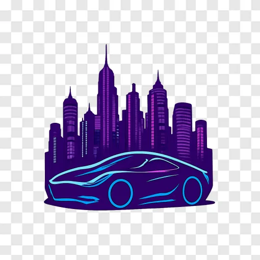 Futuristic Neon City Skyline PNG Graphic