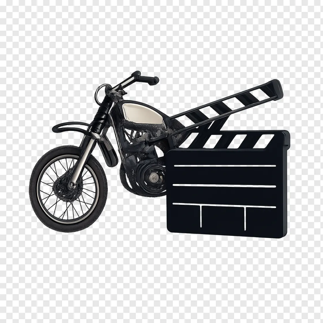 Stunt Motorcycle And Clapperboard PNG