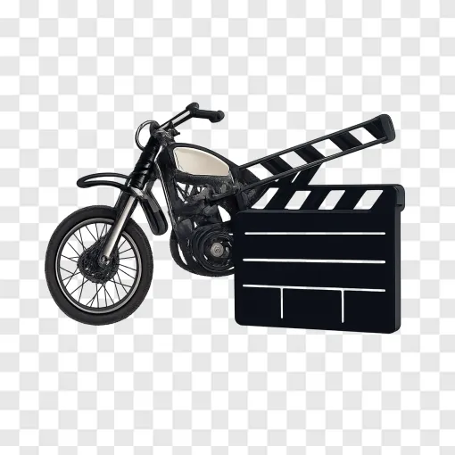 Stunt Motorcycle And Clapperboard PNG