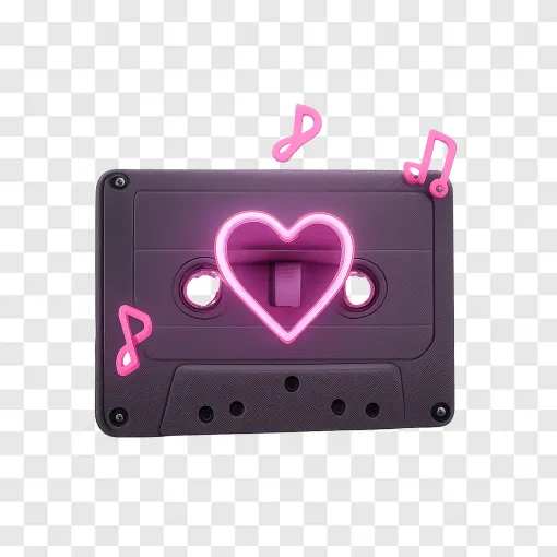 Retro Cassette Tape With Neon Heart PNG