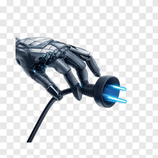 Futuristic Robot Hand Plugging Cable PNG