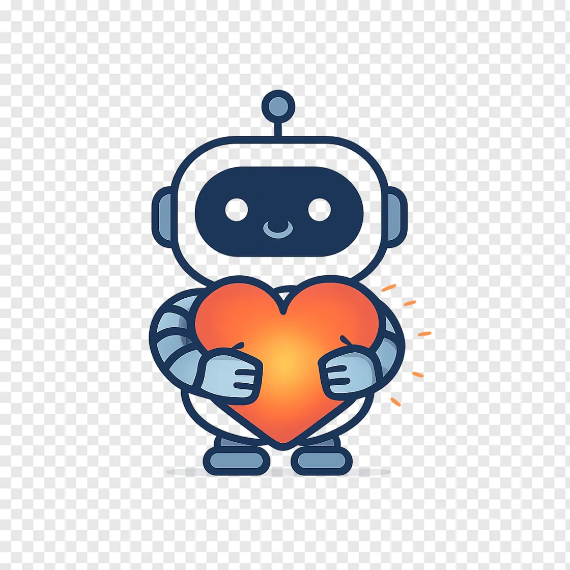 Cute AI Robot Hugging Face PNG Transparent