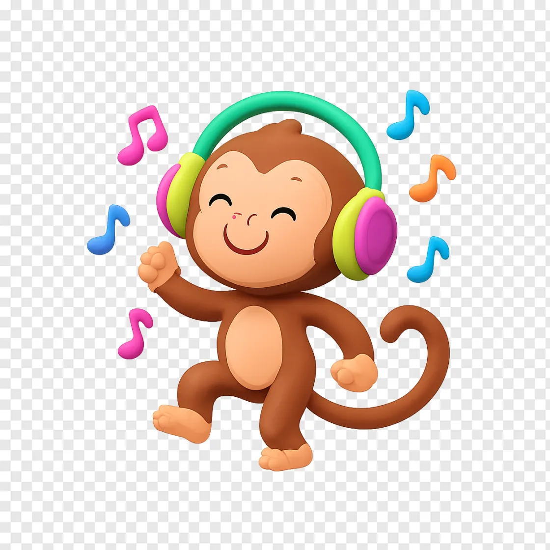 Cute Dancing Monkey With Headphones PNG