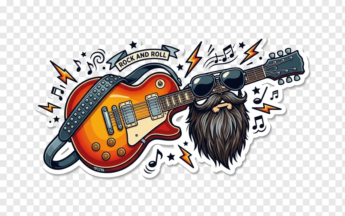 Classic Rock Guitar With Beard PNG