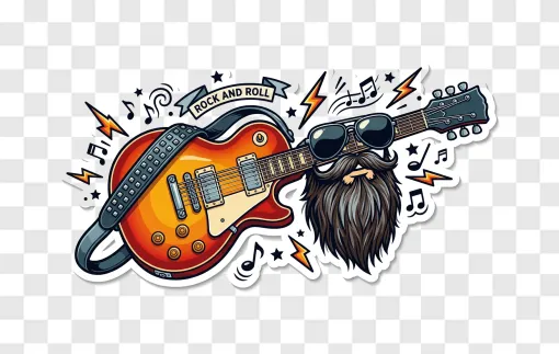 Classic Rock Guitar With Beard PNG