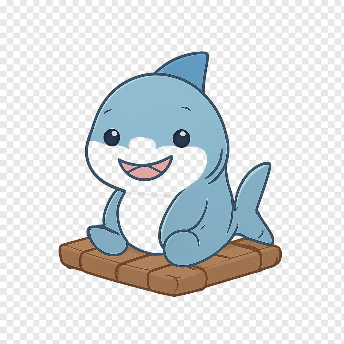 Cute Baby Shark On Raft PNG