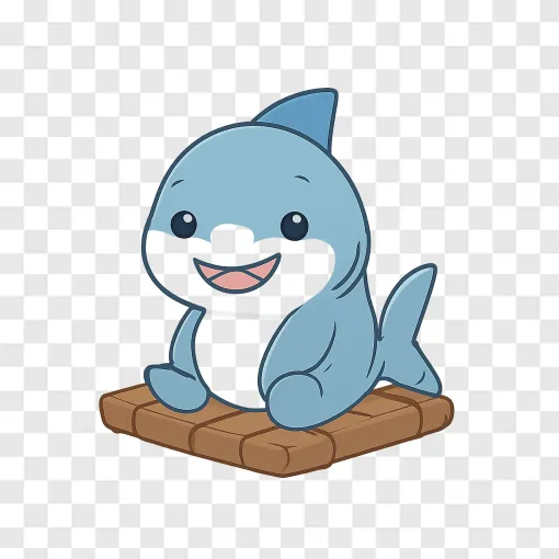 Cute Baby Shark On Raft PNG