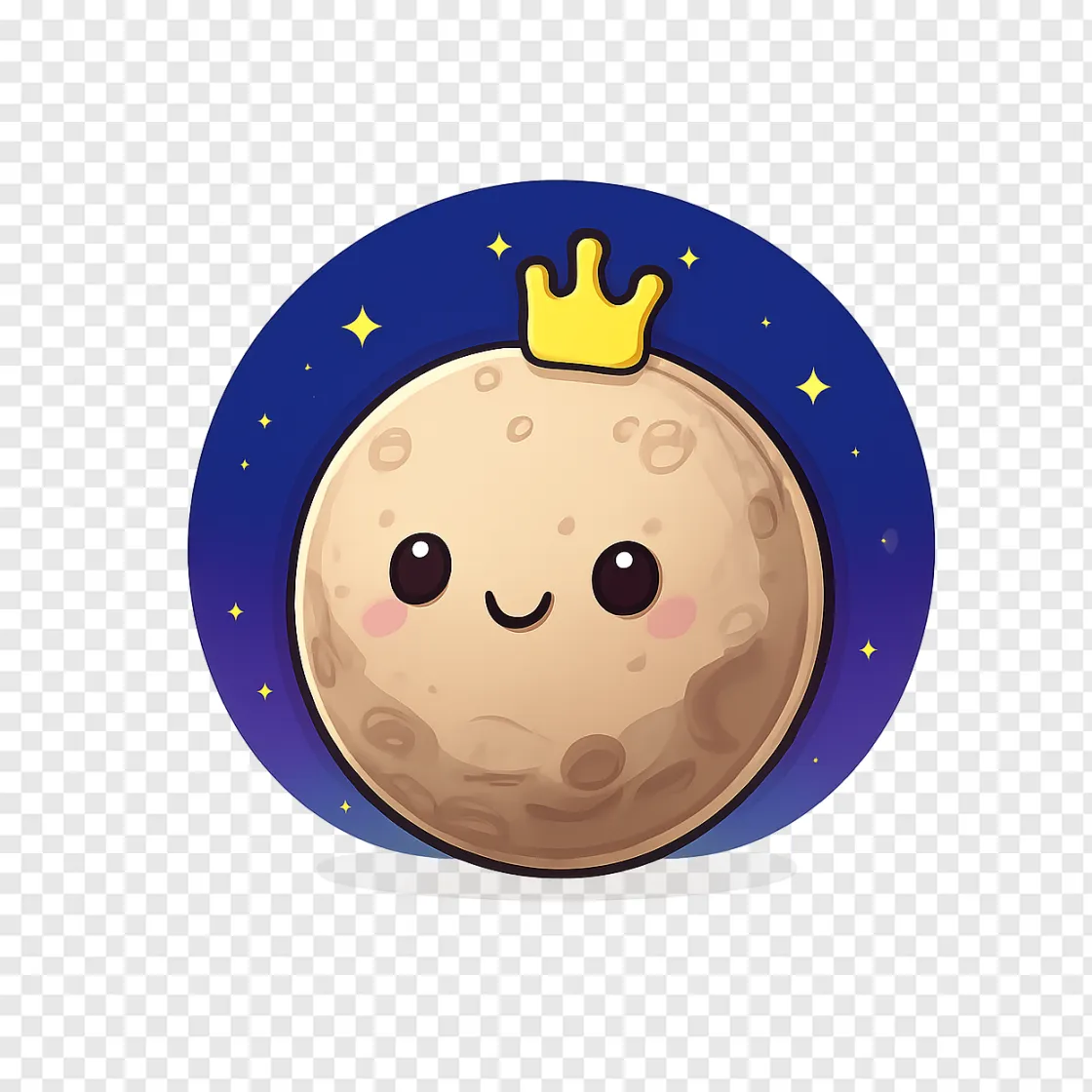 Cute Cartoon Pluto With Crown PNG For Space Designs