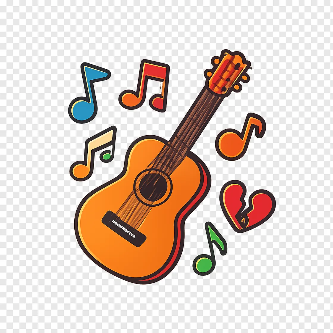 Acoustic Guitar Musical Notes PNG Design