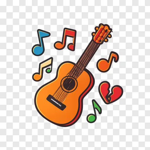 Acoustic Guitar Musical Notes PNG Design
