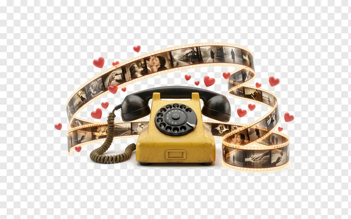 Yellow Vintage Telephone PNG For Romantic Movie Themes