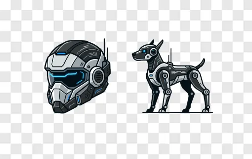 Sci-Fi Survival Helmet And Robot Dog PNG Concept Vector