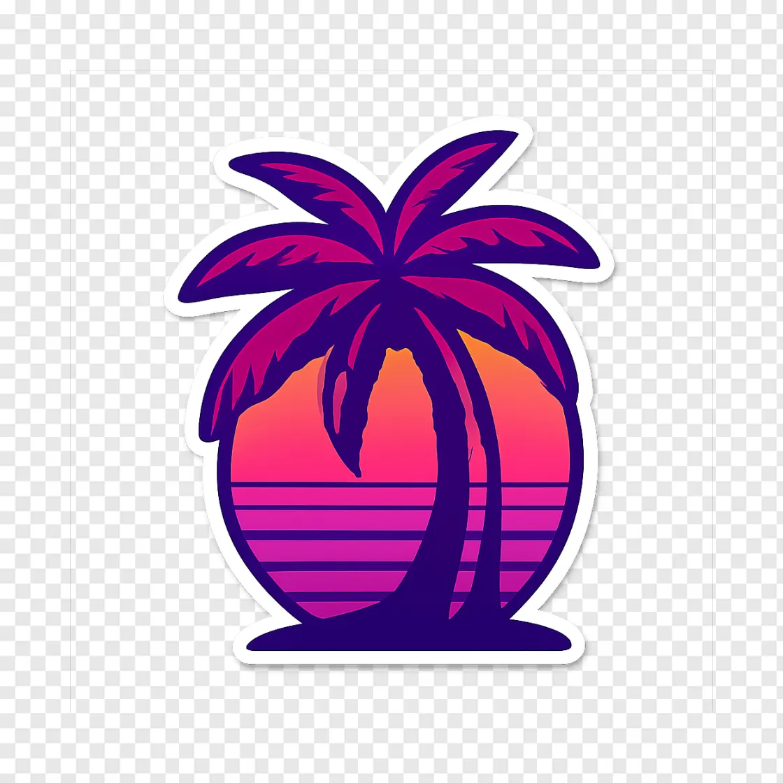 Neon Palm Tree Retro Gaming Aesthetic PNG