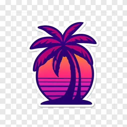 Neon Palm Tree Retro Gaming Aesthetic PNG