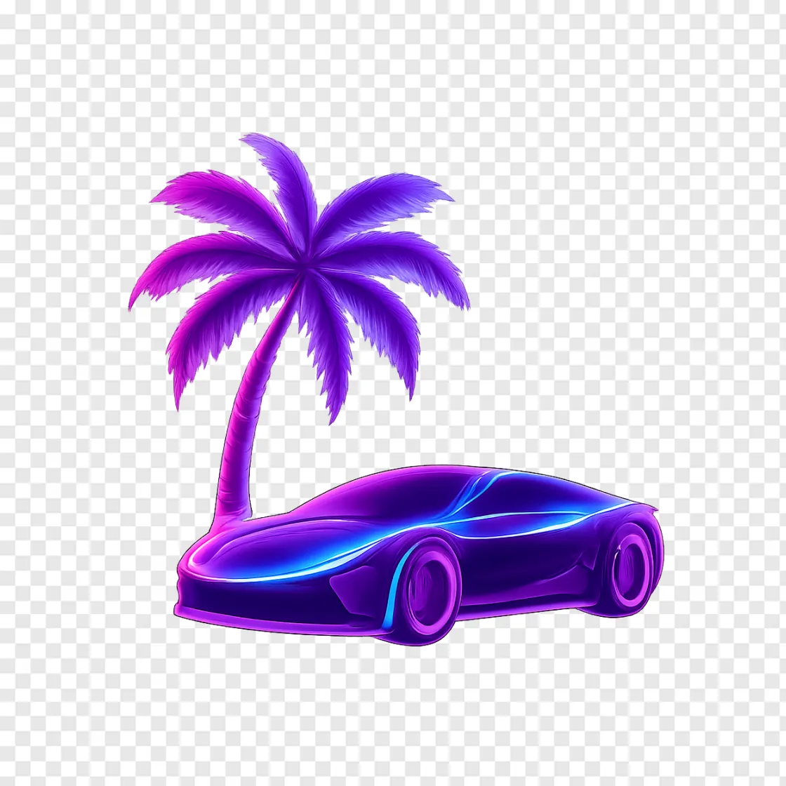 GTA Aesthetic Neon Car And Palm Tree PNG
