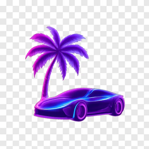 GTA Aesthetic Neon Car And Palm Tree PNG