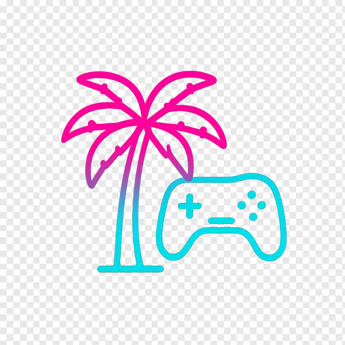 Neon Palm Tree Gaming Aesthetic PNG