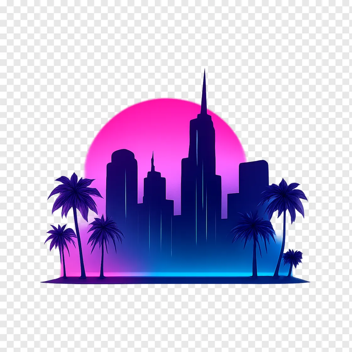 GTA 6 Style Neon City Skyline PNG Transparent