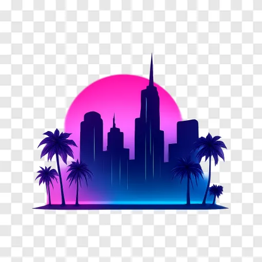 GTA 6 Style Neon City Skyline PNG Transparent
