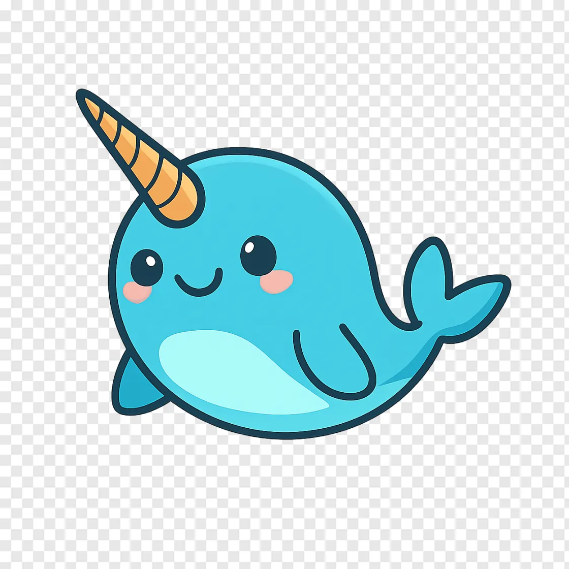 Cute Narwhal PNG Image With Spiraled Tusk For Free Download