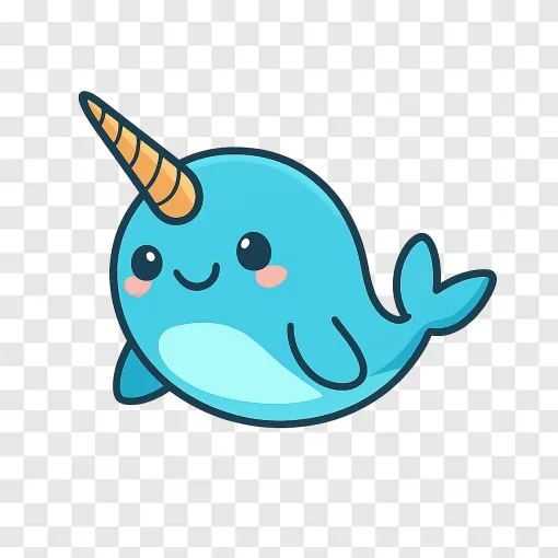 Cute Narwhal PNG Image With Spiraled Tusk For Free Download