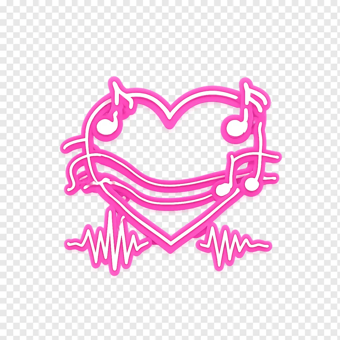 BbY WOW Musical Neon Heart PNG Transparent Image