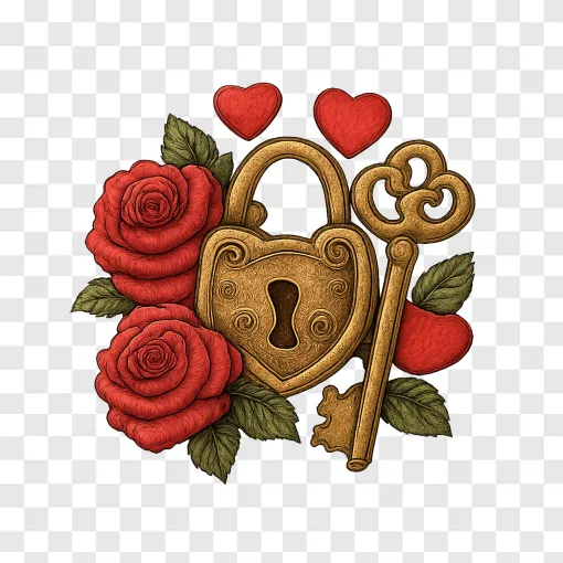 Romantic Lock And Key PNG For Valentine And Love Designs