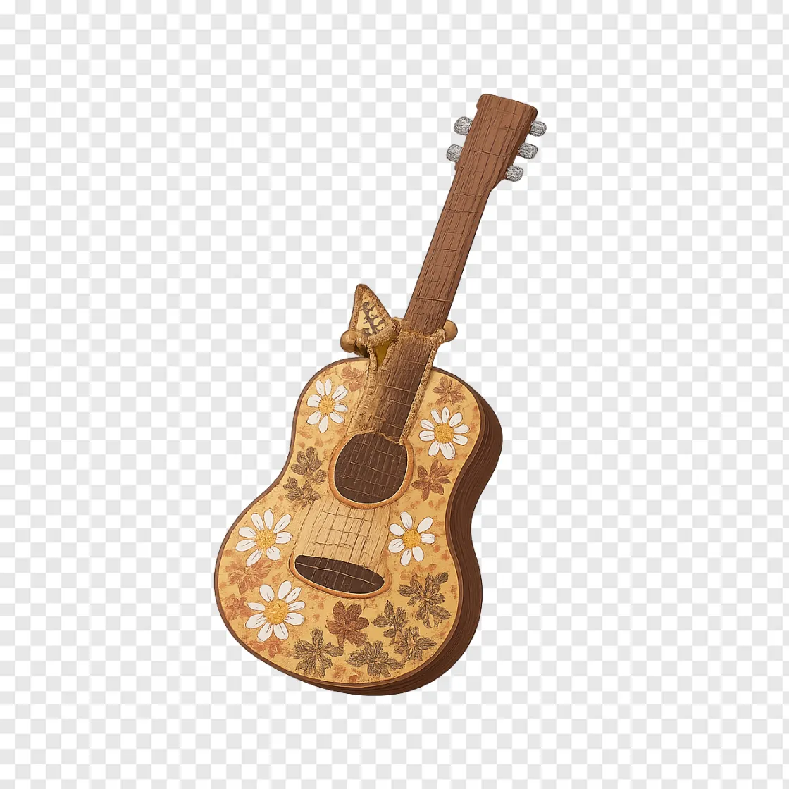 Acoustic Guitar With Daisies And Butterflies PNG