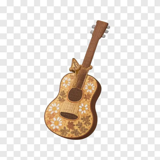 Acoustic Guitar With Daisies And Butterflies PNG