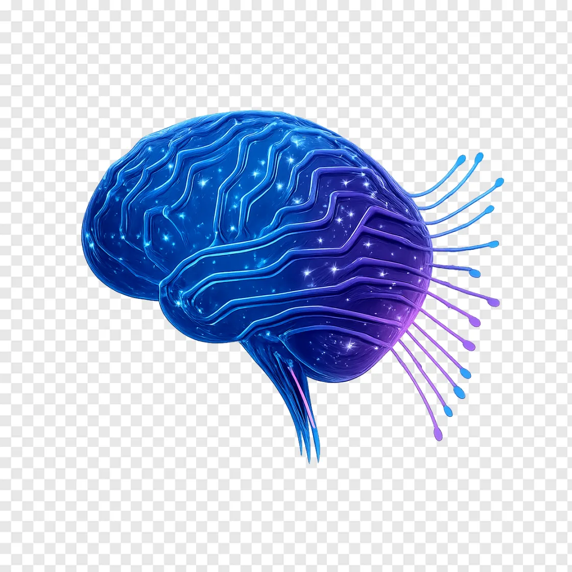 Mad Technology PNG: Futuristic Digital Brain Graphic