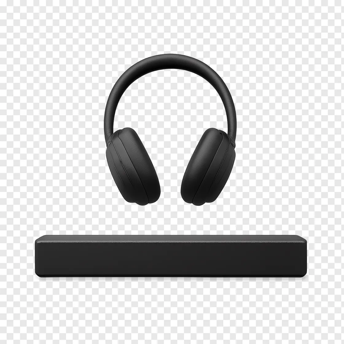 Modern Wireless Headphones And Soundbar PNG