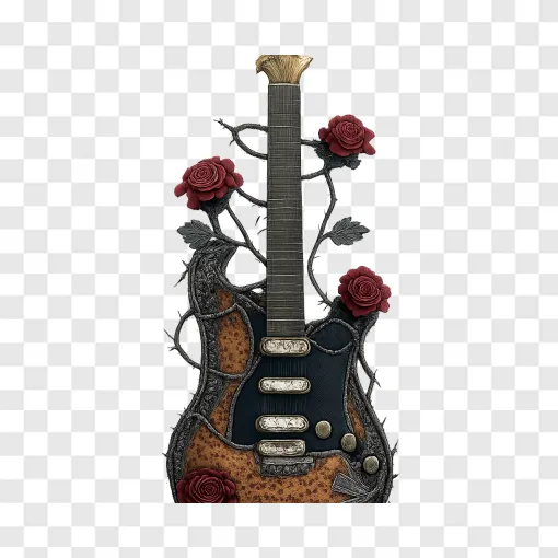 Vintage Rock Guitar And Roses PNG Graphic