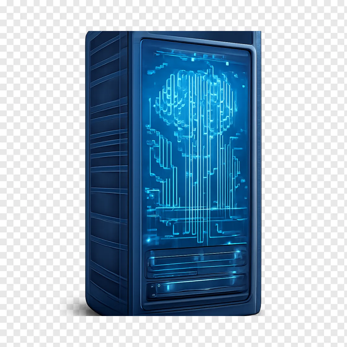 Futuristic AI Server Rack PNG Transparent Image